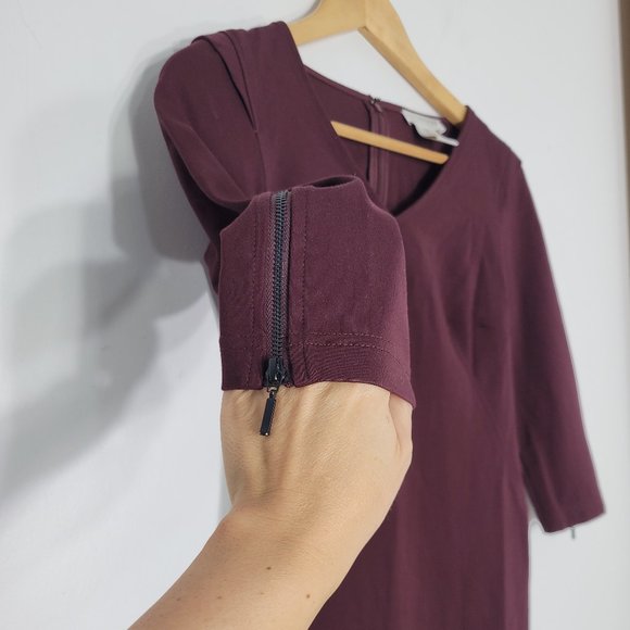 Kenar Women Burgundy 3/4 Sleeve V-Neck Back Zipper Mini Sheath Dress Office Sz 2 - Picture 2 of 14